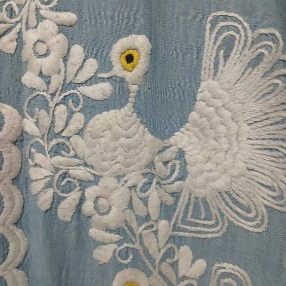 Vintage Embroidered Angel Sleeve Caftan Chambray Fabric Maxi Length Size S/M - Picture 4 of 8